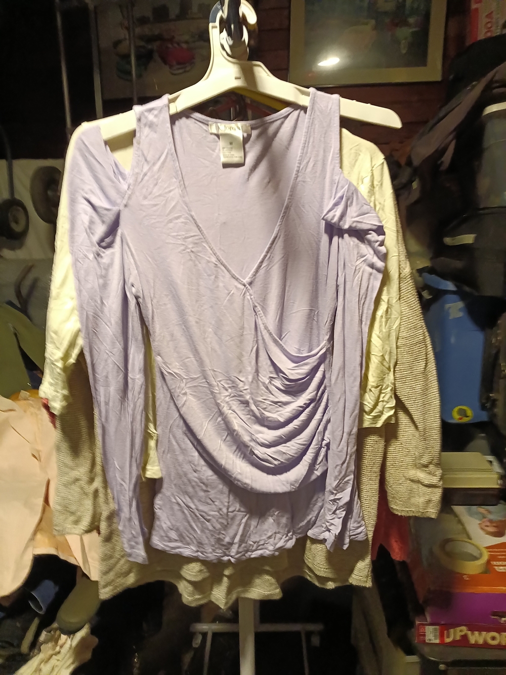 K Jordan Lavender Cold-Shoulder Draped V-Neck Top